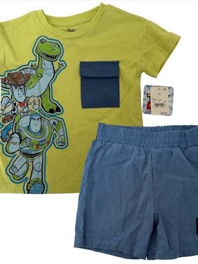 Toy Story Toddler Boys 2PC Outfit Buzz Woody Rex Shirt & Shorts Size 2T NWT